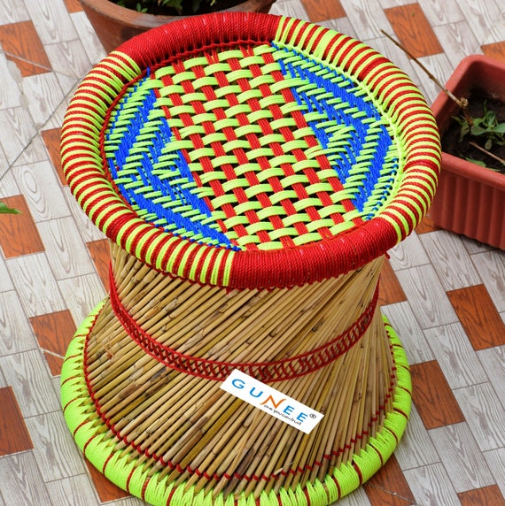 Buy Ecofriendly Cane Wooden Mudda Chair for Indoor outdoor Bamboo Garden Stool Colorful Handicraft 1pc GUNEE Online in India Etsy