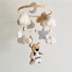 Personalisierte Baby Mobile Teddy Boucle/Teddystoff Ecru/Natur/Weiß Bild 9