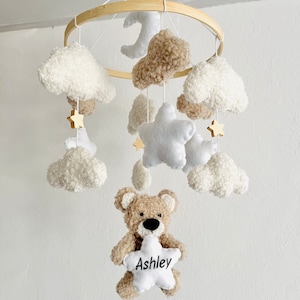 Personalisierte Baby Mobile Teddy Boucle/Teddystoff Ecru/Natur/Weiß Bild 8