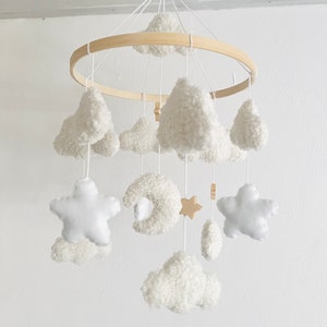 Baby Mobile Wolken Boucle/Teddystoff Ecru/Weiß Bild 3