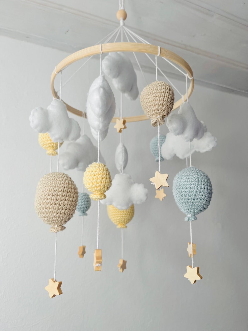 Baby Mobile Ballon Pastellgelb/Pastellblau/Beige Bild 6