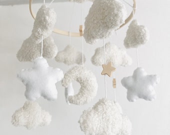 Baby Mobile Clouds Boucle/Teddy Fabric Ecru/White