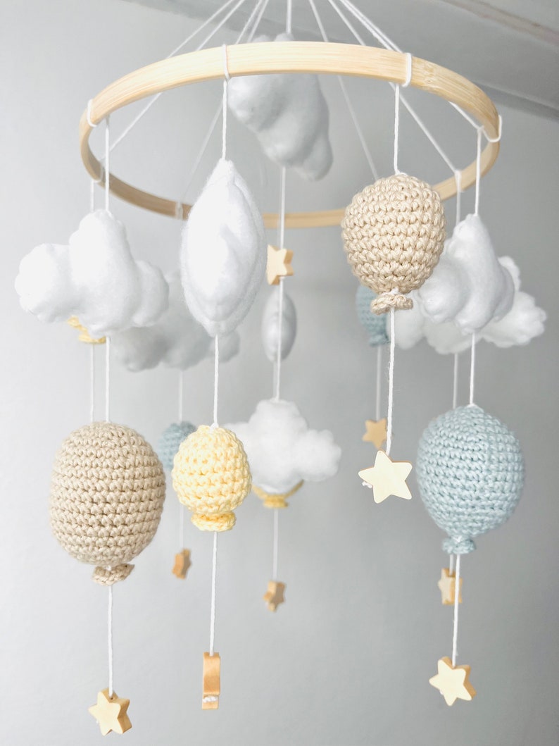 Baby Mobile Ballon Pastellgelb/Pastellblau/Beige Bild 2