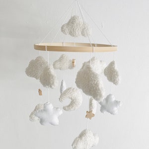 Baby Mobile Wolken Boucle/Teddystoff Ecru/Weiß Bild 9
