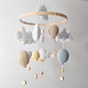 Baby Mobile Ballon Pastellgelb/Pastellblau/Beige Bild 1