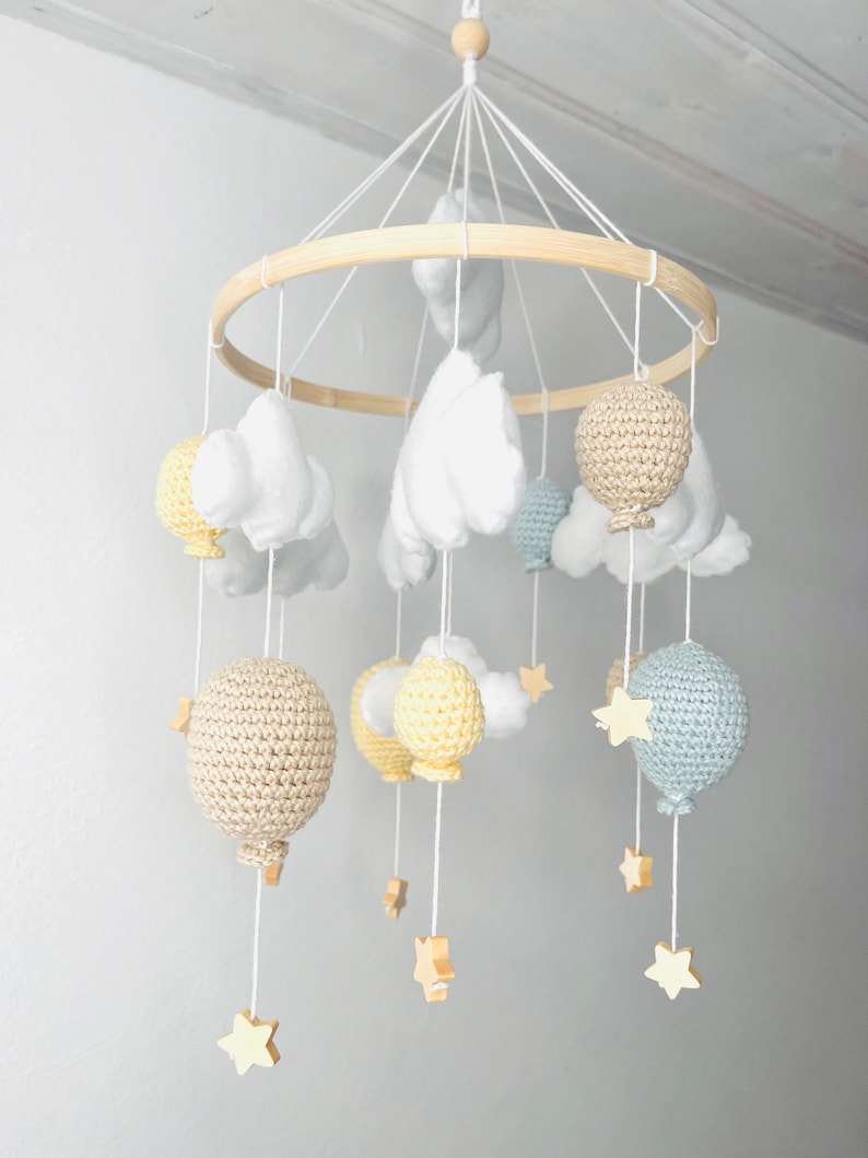 Baby Mobile Ballon Pastellgelb/Pastellblau/Beige Bild 3