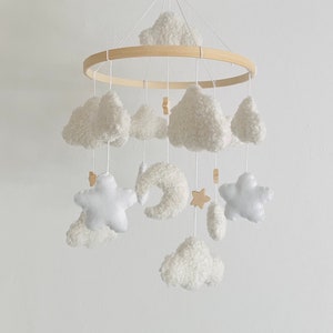 Mobile Bébé Nuages Boucle/Teddy Tissu Ecru/Blanc image 8