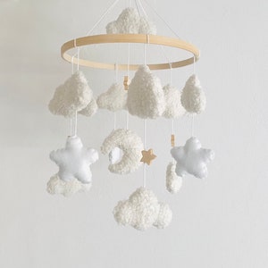 Baby Mobile Wolken Boucle/Teddystoff Ecru/Weiß Bild 6