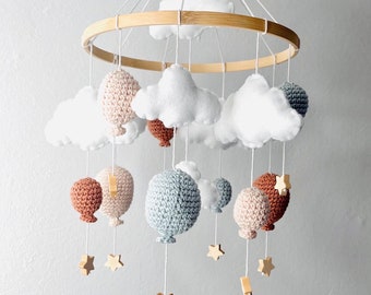 Baby Mobile Ballon Pastellblau/Hellbraun/Creme