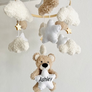 Personalisierte Baby Mobile Teddy Boucle/Teddystoff Ecru/Natur/Weiß Bild 2