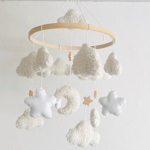 Baby Mobile Wolken Boucle/Teddystoff Ecru/Weiß Bild 7