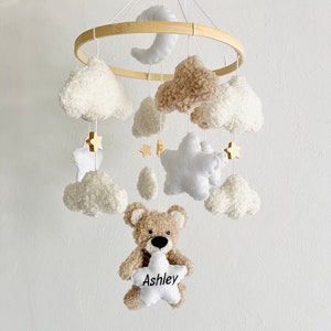 Personalisierte Baby Mobile Teddy Boucle/Teddystoff Ecru/Natur/Weiß Bild 5