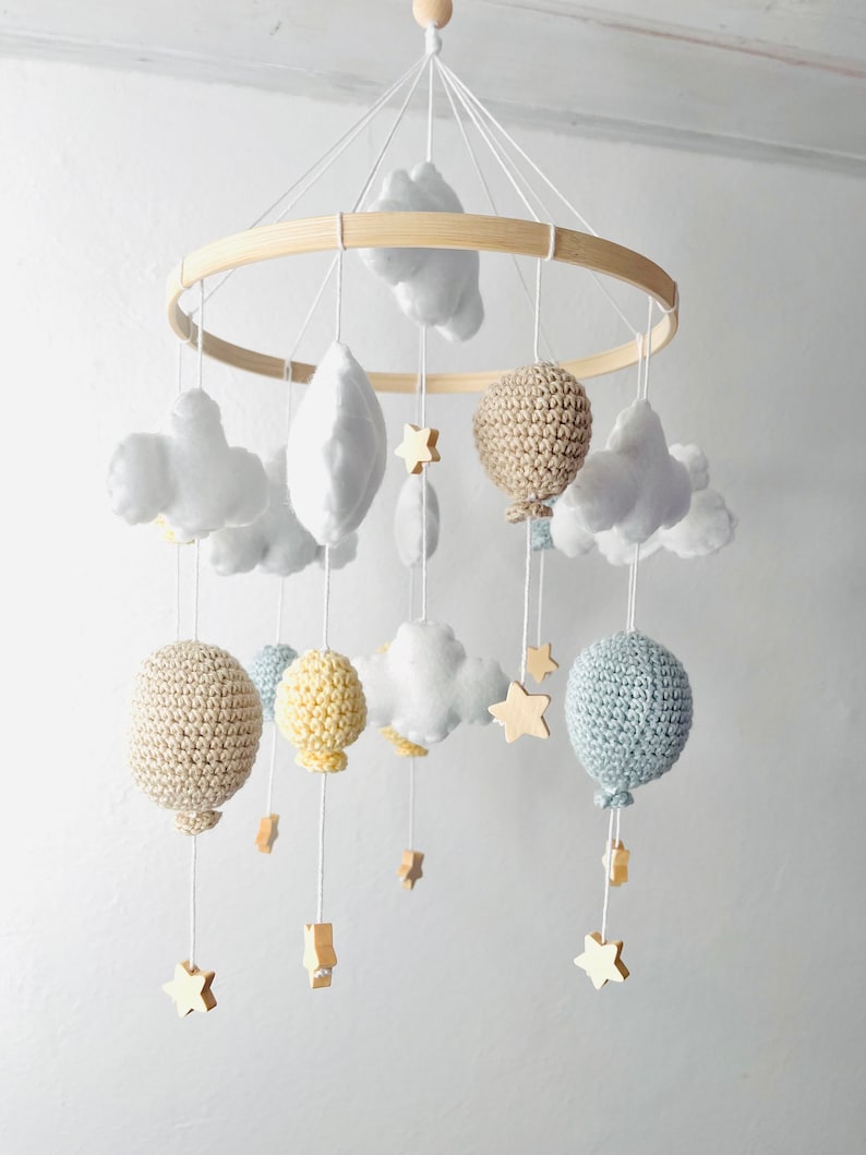 Baby Mobile Ballon Pastellgelb/Pastellblau/Beige Bild 5