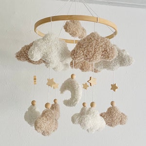 Baby Mobile Clouds Boucle/Teddy Fabric Ecru/Natural