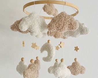 Baby Mobile Wolken Boucle/Teddystoff Ecru/Natur