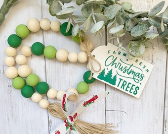 Farmhouse Christmas bead garland, Christmas bead garland, farm fresh trees, Christmas trees, Christmas decor, Christmas vacation, tree farm