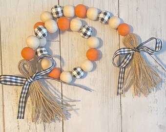 Fall farmhouse beaded garland, fall decor, pumpkin spice bead garland, Halloween beaded garland