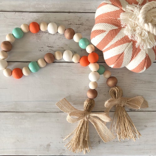 Farmhouse Fall Pumpkin Spice Wood Bead Garland Tiered Tray Etsy