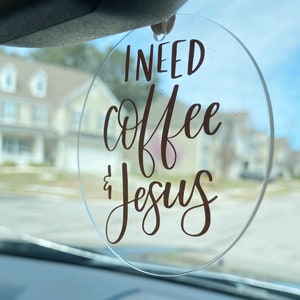 Jesus and coffee car charm, Christian car charm, coffee lover car charm