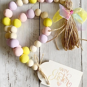 Easter wood bead garland, Easter wood beaded garland, Easter decor, farmhouse wood bead garland