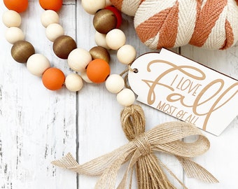 Farmhouse Fall Pumpkin Spice Wood Bead Garland, Tiered Tray Decor, Fall Tiered Tray, Halloween decor, handmade home decor