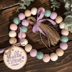 Spring Farmhouse Beaded Garland, Spring Decor, Tiered Tray Decor
