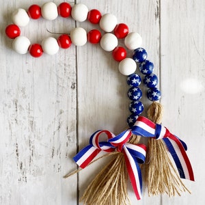 Fourth of July Wood Bead Garland, Independence Day bead garland, Fourth of July decor