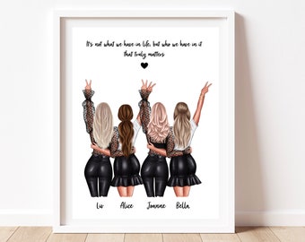 Birthday gift for her best friend gifts,4 or 6 Friends Group,friendship gift,sister print,bff gift,friend print,Letterbox gift,Framed print