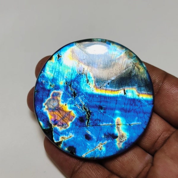 Very Very Rare Rainbow Flash Spectrolite Labradorite Cabochon Loose Stone From Finland 56×56×8MM 256CT!!