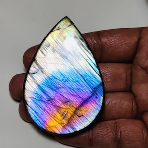 Super Gorgeous!! Big Size Rainbow  Labradorite Cabochon /  Unique Labradorite Pear Gemstone 69×46×8MM 236CT For Jewellery Making!!