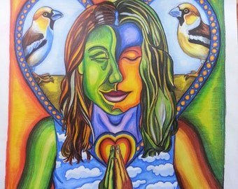 Art Print A4, Meditación del Corazón, Meditación Amor Mindfulness Espiritualidad