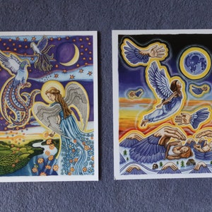 Conjunto de 2 cartões postais "Ajudantes do Espírito", anjo, anjo, mundo espiritual, guia espiritual, amor