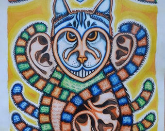 Oreja sonriente gato, A4 estampado de arte Grinsekatze Aliceinwunderland oreja de gato