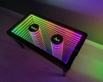 Infinity Mirror Coffee Table, Custom Coffee Table,  Infinity Effect, RGB Home Decor,  Wooden Coffee Table, Led Table, Neon Table