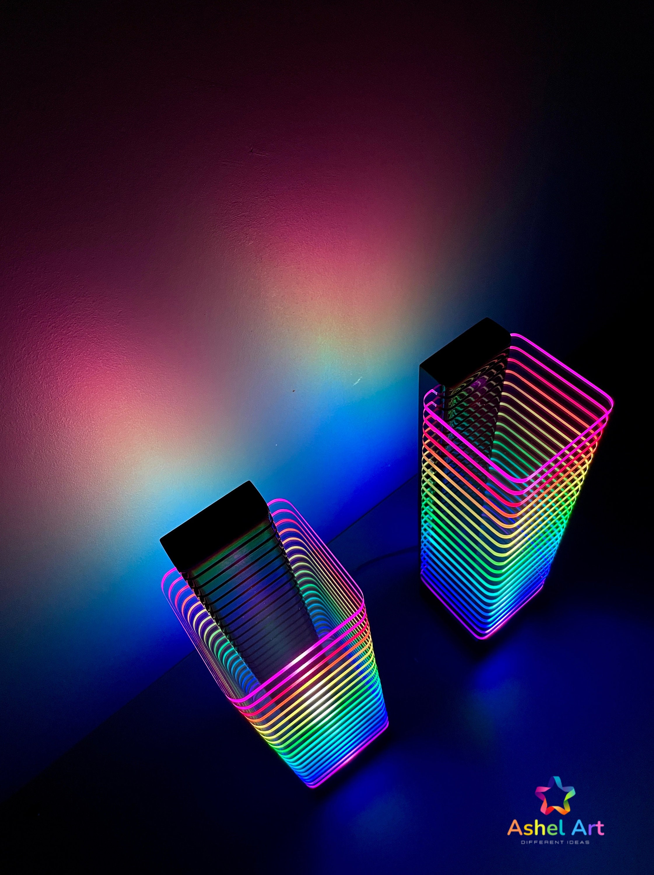 Unique Floor Lamps for Living Room (2x Tower), Sound Reactive, RGB