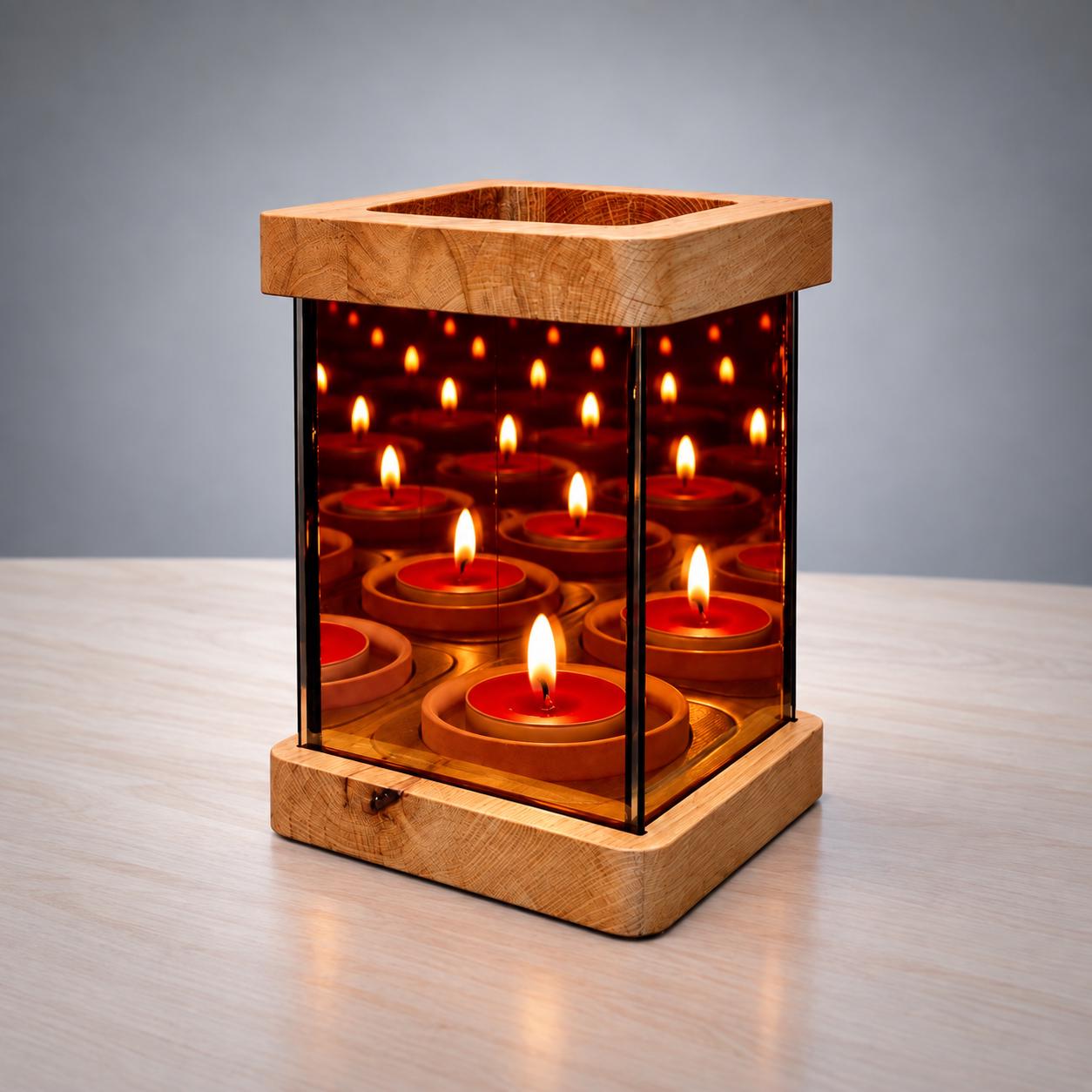 Holz Infinity Spiegel Kerzenhalter, Buchenholz, Walnuss Finish, Schlafzimmer Dekor