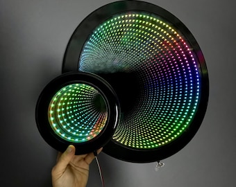 Decoración de pared con espejo infinito, efecto infinito, decoración de pared con luz LED, decoración de pared de madera, espejo de neón, decoración con luz LED RGB, sincronización musical