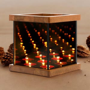 Infinity Mirror Tea Light Candle Holder, Unique Candle Holder, Romantic Gift For Her, Wedding Gift, Bedroom Night Light, Rustic Home Decor