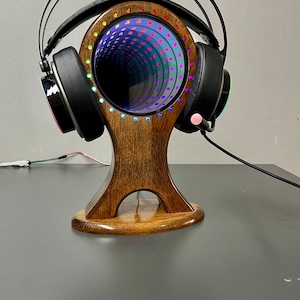 Infinity Mirror Headset Stand, Headphone Stand, Gaming Headphone Stand, RGB Led Light Headset Stand, Wooden Headset Stand, Argb, Led Mirror image 9