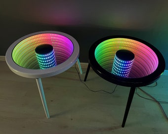 インフィニティミラーコーヒーテーブル、LEDライトテーブル、木製