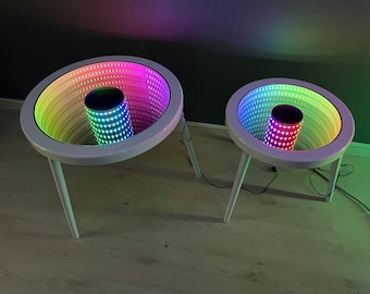 インフィニティミラー　ミラーテーブル インフィニティミラーコーヒーテーブル、LEDライトテーブル、木製
