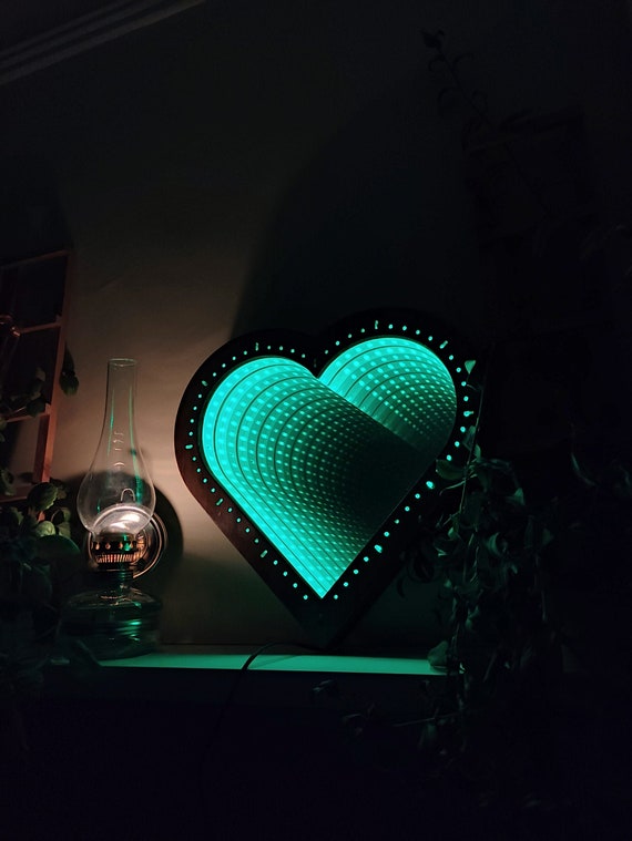 Espejo infinito, luz LED de corazón, decoración de pared de neón de  corazón, arte de madera, arte de pared de espejo de neón, sonido reactivo,  efecto infinito, luz LED de música, 