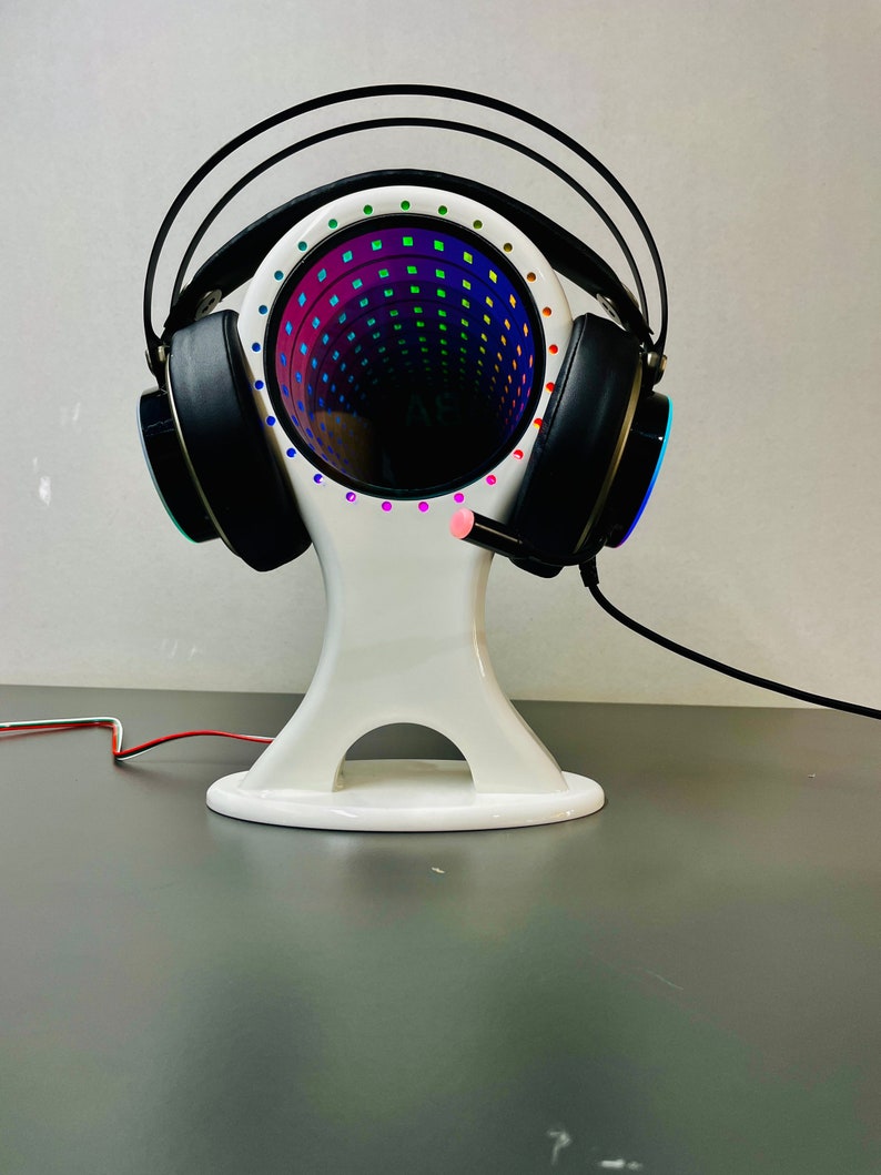 Infinity Mirror Headset Stand, Headphone Stand, Gaming Headphone Stand, RGB Led Light Headset Stand, Wooden Headset Stand, Argb, Led Mirror image 6