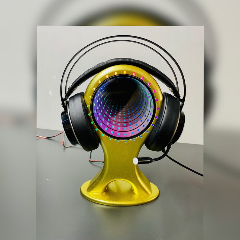 Infinity Mirror Headset Stand, Headphone Stand, Gaming Headphone Stand, RGB Led Light Headset Stand, Wooden Headset Stand, Argb, Led Mirror image 2