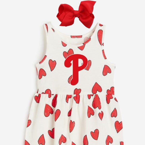 Phillies Girls Heart Dress and HairBow  Outfit, Custom Team / Names Available!