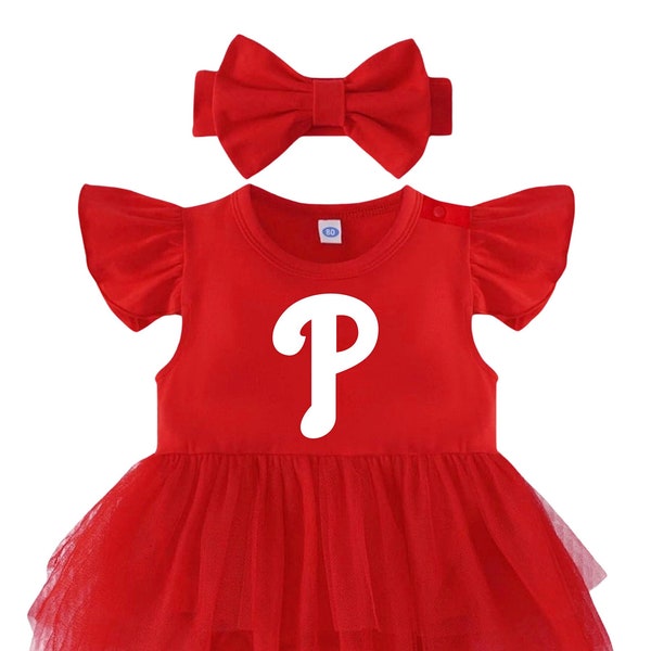 Phillies  Tutu Dress and Headband or HairBow Set for Baby + Girls