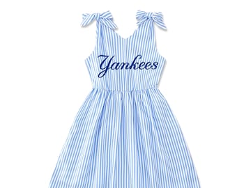 Yankees Girls Blue or Pink Stripe Bow Dress