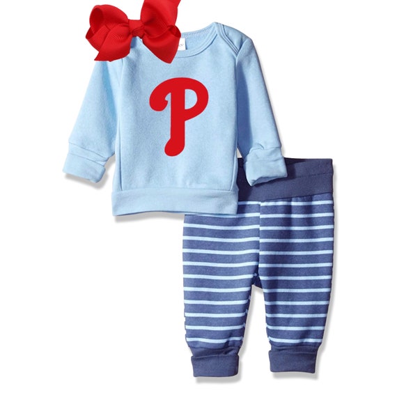 Phillies Baby Girls Jogger Set and Bow Outfit With Optional Glitter Etsy Ireland