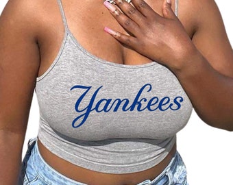 Yankees Women’s Crop Tank Top in Gray or White