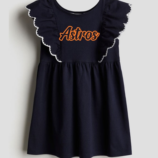 Astros Girls Navy Dress With Flounced Flutter Sleeves for  1 - 10 Years